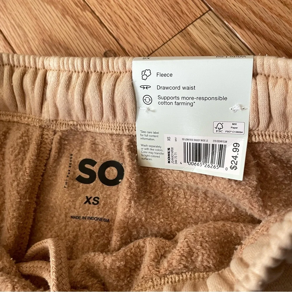 SO Beige Fleece Wide leg Sweatpants Womens XS Cozy Lounge Pants - Picture 2 of 4